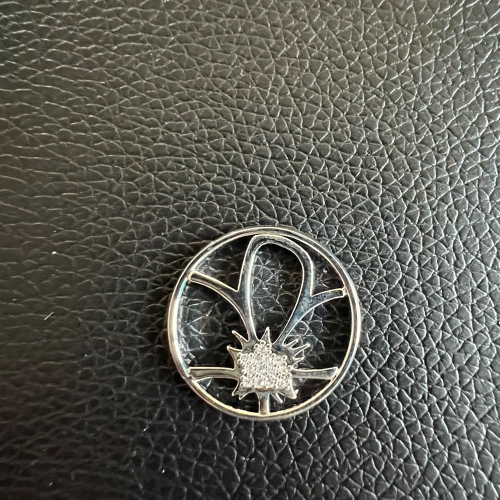 Large, silver flower, origami owl plate with crystals